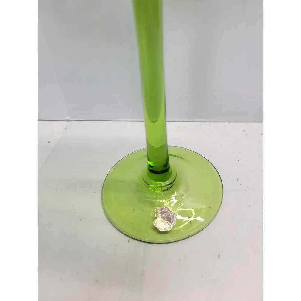 Vintage Empoli Green Glass Goblet Mid Century Italian Optic Stem Snifter Vase